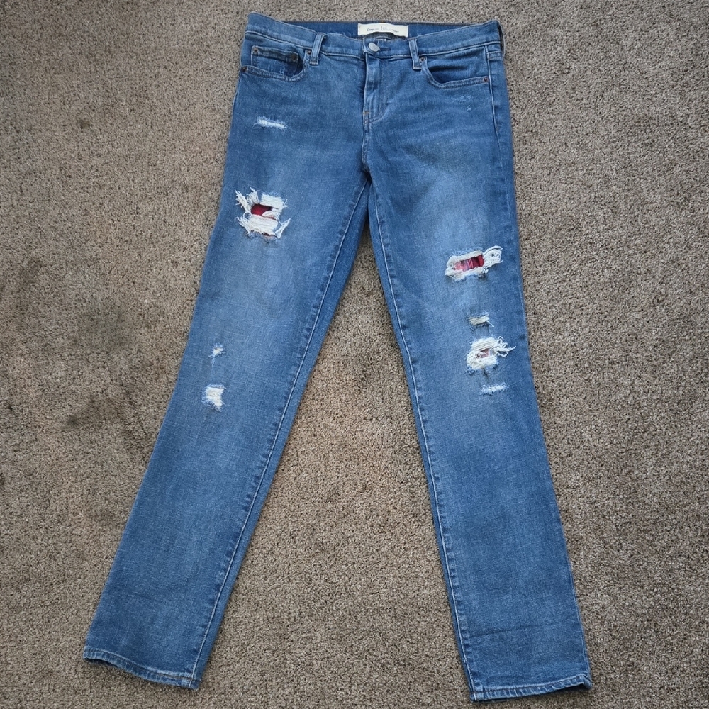 Pendleton X Gap 1969 Real Straight jeans with plaid patchwork detail, size 28L